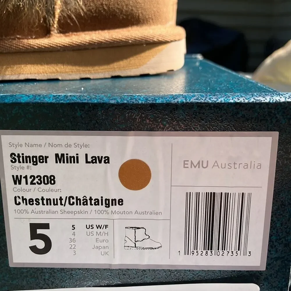 NIB EMU Australia stinger mini Lava Chestnut Sheepskin Boots warm slip on - Picture 9 of 9